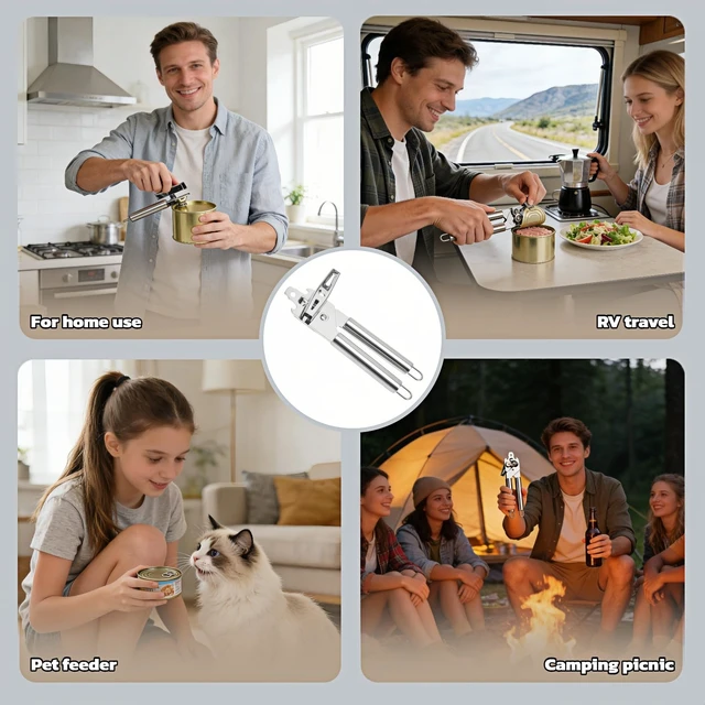 Alt view image 6 of 7 - Stainless Steel Manual Can Opener, 3-in-1 Multifunctional, High-Carbon Steel Cutting Wheel, Ergonomic Handle, 7.28 Inch, for Food Cans and Bottles