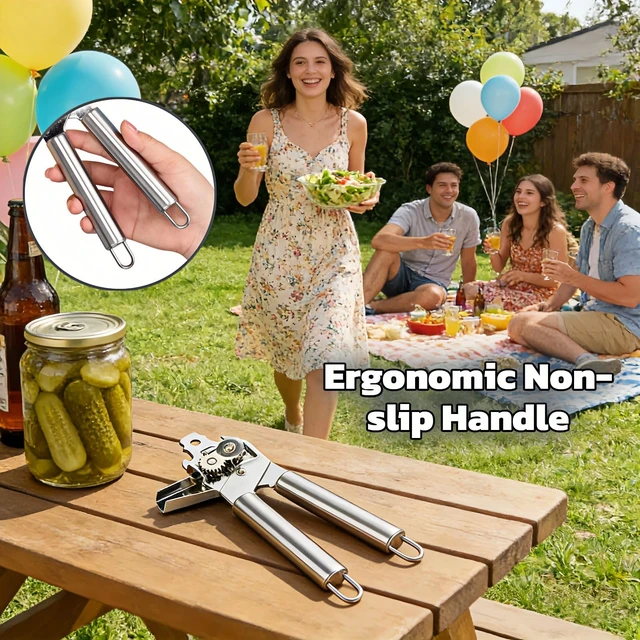 Alt view image 7 of 7 - Stainless Steel Manual Can Opener, 3-in-1 Multifunctional, High-Carbon Steel Cutting Wheel, Ergonomic Handle, 7.28 Inch, for Food Cans and Bottles