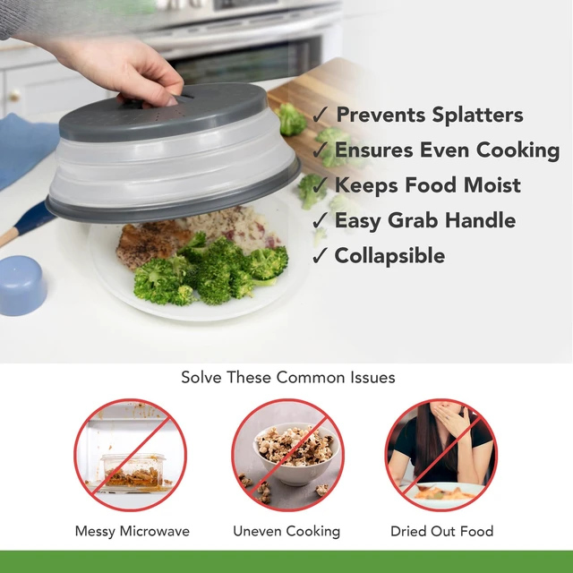 Alt view image 3 of 7 - Collapsible Microwave Splatter Cover, Charcoal Gray, Medium 10.5"