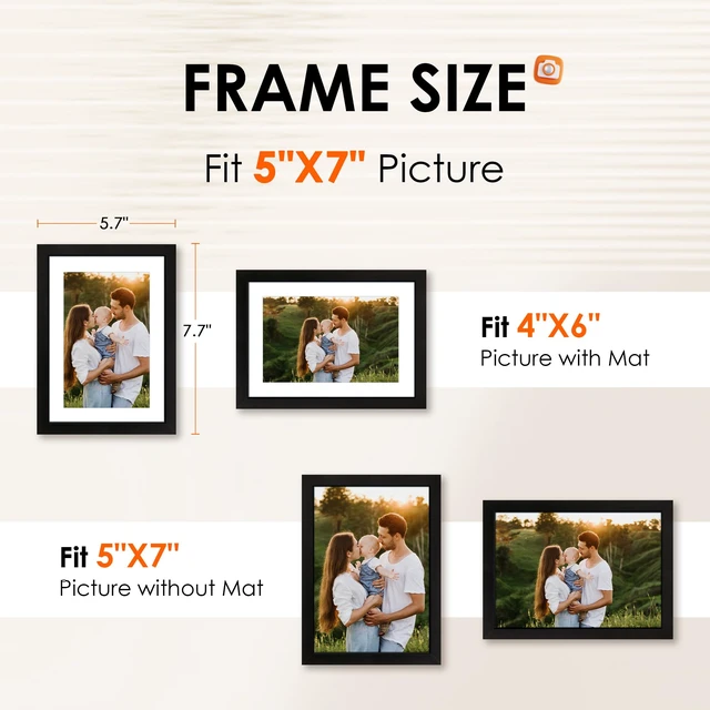 Alt view image 2 of 7 - 5x7 Picture Frame Set of 4, Photo Frame with HD Plexiglass, Display Pictures 4x6 with Mat or 5x7 Without Mat Multi Picture Frames Collage for Tabletop or Wall Display, Black