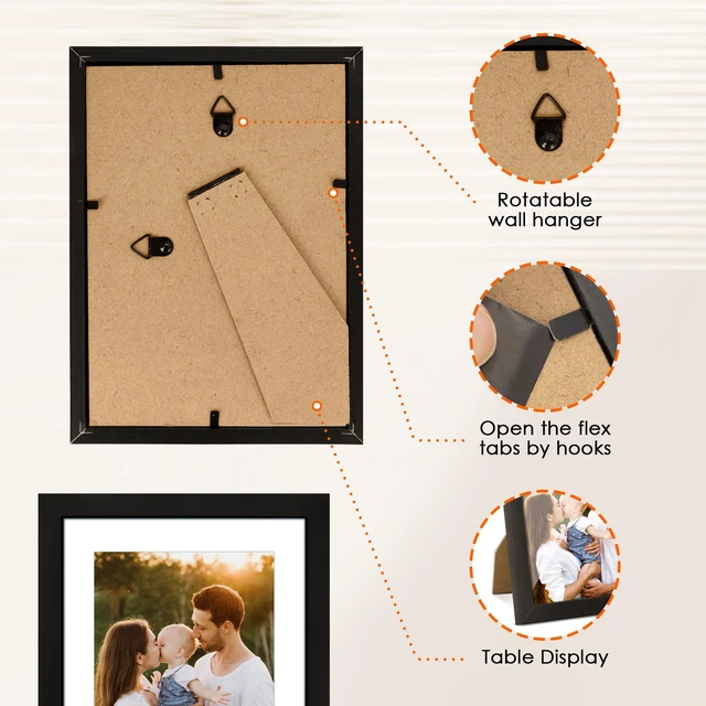Alt view image 5 of 7 - 5x7 Picture Frame Set of 4, Photo Frame with HD Plexiglass, Display Pictures 4x6 with Mat or 5x7 Without Mat Multi Picture Frames Collage for Tabletop or Wall Display, Black