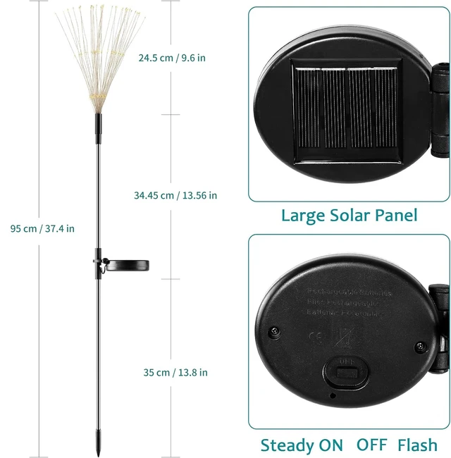 Alt view image 2 of 7 - Outdoor Solar Lights Firework, 2 Pack 120 LEDs Waterproof Solar Lights for Outside Garden Yard Pathway Fence - Warm White