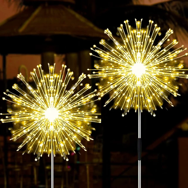 Main image of Outdoor Solar Lights Firework, 2 Pack 120 LEDs Waterproof Solar Lights for Outside Garden Yard Pathway Fence - Warm White