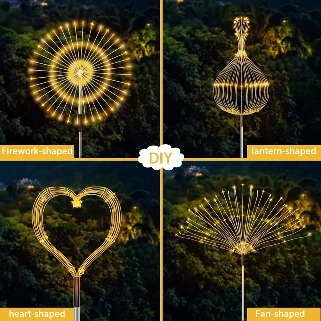 Alt view image 4 of 7 - Outdoor Solar Lights Firework, 2 Pack 120 LEDs Waterproof Solar Lights for Outside Garden Yard Pathway Fence - Warm White