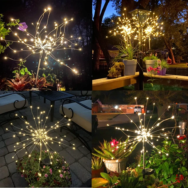 Alt view image 7 of 7 - Outdoor Solar Lights Firework, 2 Pack 120 LEDs Waterproof Solar Lights for Outside Garden Yard Pathway Fence - Warm White