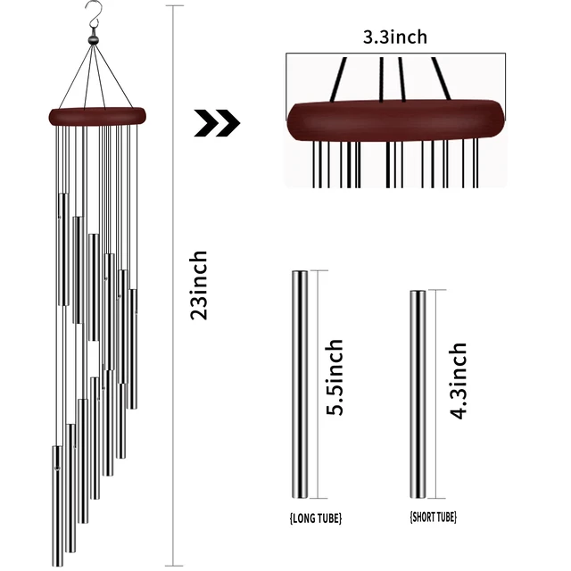 Alt view image 2 of 6 - Wind Chimes for Outside, Sympathy Wind Chimes Outdoor Clearance with 12 Aluminum Alloy Tubes and Hook, Memorial Wind Chime Gift Decoration for Home, Patio, Garden, Outdoor