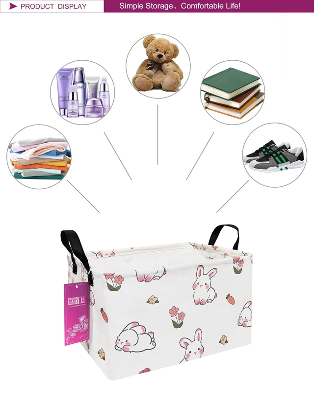 Alt view image 2 of 6 - Rectangular Rabbit Storage Basket Gift Bag | Gifts Bag for Toys,Books,Clothes,Gifts,Pets-Perfect for Home,Office,Nursery,Dorm,Shelf