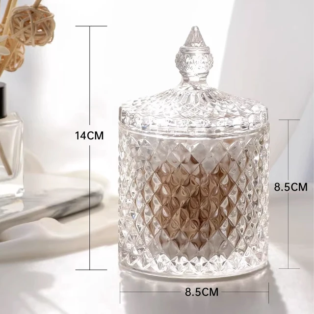 Alt view image 3 of 7 - Q tips holder,Q tip holders,Glass bathroom jar,Glass qtip holders,Q-tip,containers,crystal,cute,for with lid,small,Apothecary jars with lids,candy,dispenser,ball