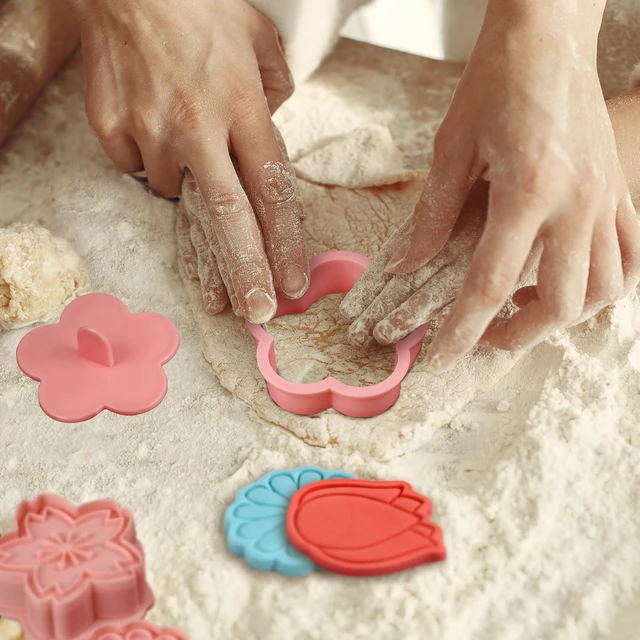 Alt view image 6 of 6 - 8 Pack Flower Cookie Cutters, 3D Cookie Cutter with Plunger Stamp | 8 Styles Spring Flowers Cookie Cutters with Cookie Stamps for Home Kitchen