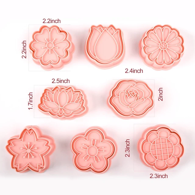 Alt view image 3 of 6 - 8 Pack Flower Cookie Cutters, 3D Cookie Cutter with Plunger Stamp | 8 Styles Spring Flowers Cookie Cutters with Cookie Stamps for Home Kitchen