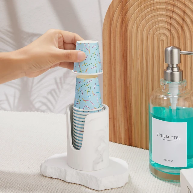 Alt view image 2 of 7 - Bathroom Cup Dispenser, Diatomaceous Earth Mouthwash Cup Holder, Paper Cup Holder for Bathroom Counter, Disposable Cup Dispenser, Guest Bathroom Essentials (Cups Not Included)