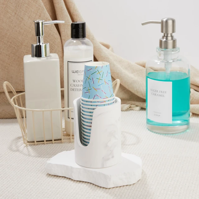 Alt view image 3 of 7 - Bathroom Cup Dispenser, Diatomaceous Earth Mouthwash Cup Holder, Paper Cup Holder for Bathroom Counter, Disposable Cup Dispenser, Guest Bathroom Essentials (Cups Not Included)