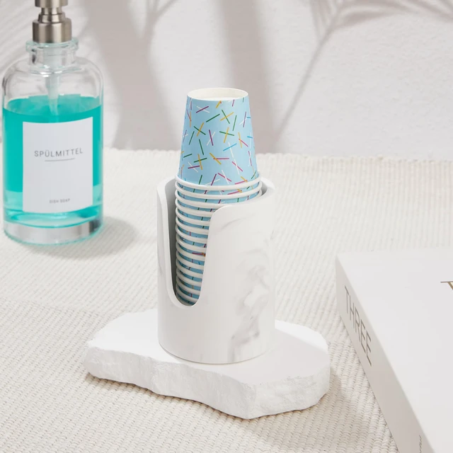 Alt view image 6 of 7 - Bathroom Cup Dispenser, Diatomaceous Earth Mouthwash Cup Holder, Paper Cup Holder for Bathroom Counter, Disposable Cup Dispenser, Guest Bathroom Essentials (Cups Not Included)