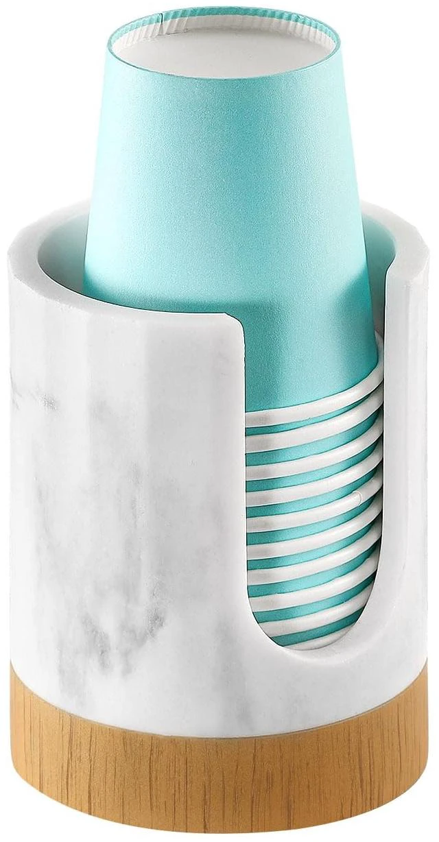 Main image of Bathroom Cup Dispenser, 3oz Dixie Cup Dispenser, Guest Bathroom Essentials, Marble Resin Cup Dispenser, Disposable Paper Cup Holder, Cotton Pad Holder, Bathroom Accessories - Marble White