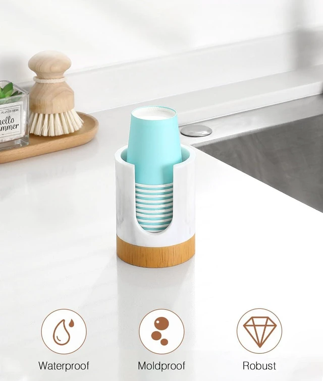 Alt view image 2 of 7 - Bathroom Cup Dispenser, 3oz Dixie Cup Dispenser, Guest Bathroom Essentials, Marble Resin Cup Dispenser, Disposable Paper Cup Holder, Cotton Pad Holder, Bathroom Accessories - Marble White