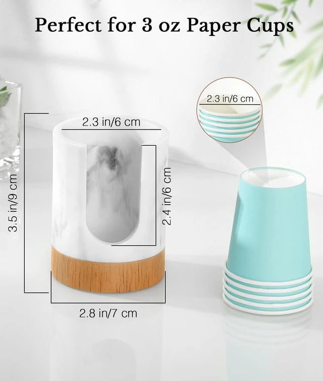 Alt view image 5 of 7 - Bathroom Cup Dispenser, 3oz Dixie Cup Dispenser, Guest Bathroom Essentials, Marble Resin Cup Dispenser, Disposable Paper Cup Holder, Cotton Pad Holder, Bathroom Accessories - Marble White