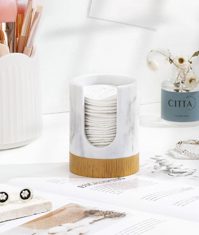 Alt view image 7 of 7 - Bathroom Cup Dispenser, 3oz Dixie Cup Dispenser, Guest Bathroom Essentials, Marble Resin Cup Dispenser, Disposable Paper Cup Holder, Cotton Pad Holder, Bathroom Accessories - Marble White