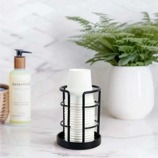 Alt view image 2 of 6 - Metal Bathroom Cup Dispenser, Sturdy Storage Holder for 3 oz, 4 oz Small Disposable Paper Cups, Paper Cup Dispenser for Mouthwash, Black