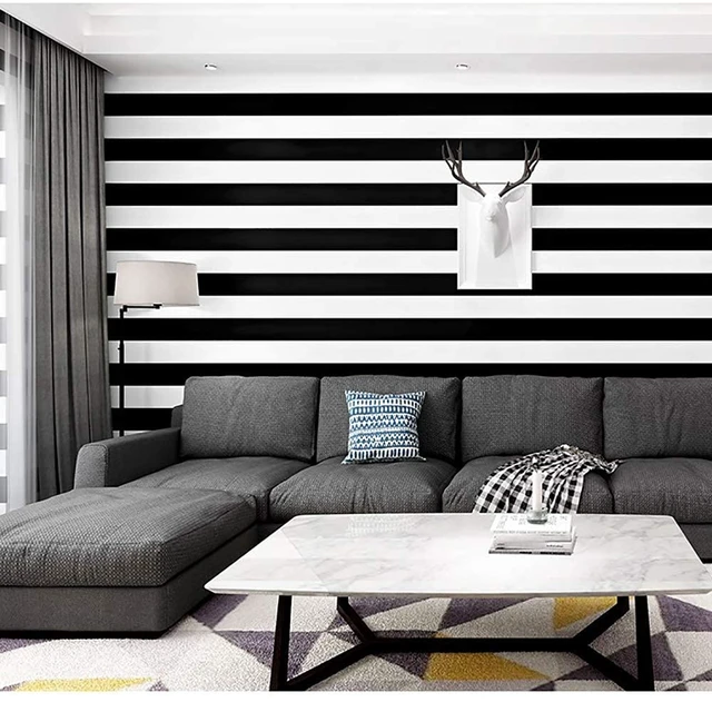 Alt view image 6 of 7 - Stripe Black and White Peel and Stick Wallpaper Self-Adhesive Wallpaper 118"x17.7" Removable Contact Paper Waterproof Wall Paper Decorative Wall Covering Cabinets Shelves Drawer Liner Vinyl