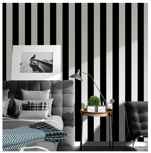 Alt view image 2 of 7 - Stripe Black and White Peel and Stick Wallpaper Self-Adhesive Wallpaper 118"x17.7" Removable Contact Paper Waterproof Wall Paper Decorative Wall Covering Cabinets Shelves Drawer Liner Vinyl
