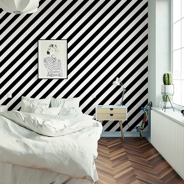 Alt view image 3 of 7 - Stripe Black and White Peel and Stick Wallpaper Self-Adhesive Wallpaper 118"x17.7" Removable Contact Paper Waterproof Wall Paper Decorative Wall Covering Cabinets Shelves Drawer Liner Vinyl