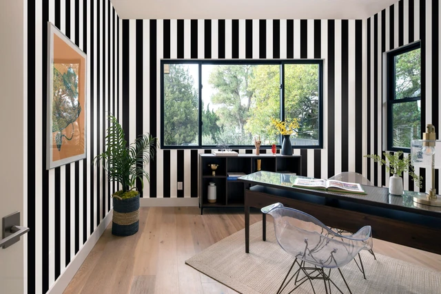 Alt view image 4 of 7 - Stripe Black and White Peel and Stick Wallpaper Self-Adhesive Wallpaper 118"x17.7" Removable Contact Paper Waterproof Wall Paper Decorative Wall Covering Cabinets Shelves Drawer Liner Vinyl