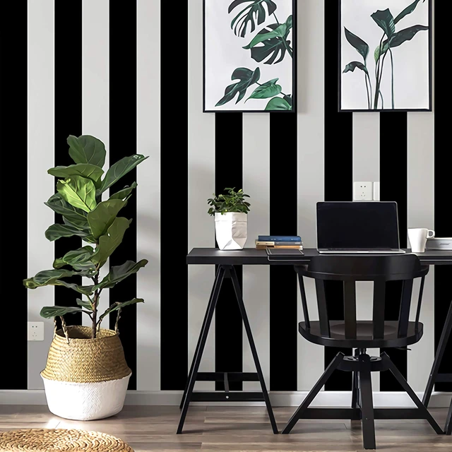 Alt view image 7 of 7 - Stripe Black and White Peel and Stick Wallpaper Self-Adhesive Wallpaper 118"x17.7" Removable Contact Paper Waterproof Wall Paper Decorative Wall Covering Cabinets Shelves Drawer Liner Vinyl