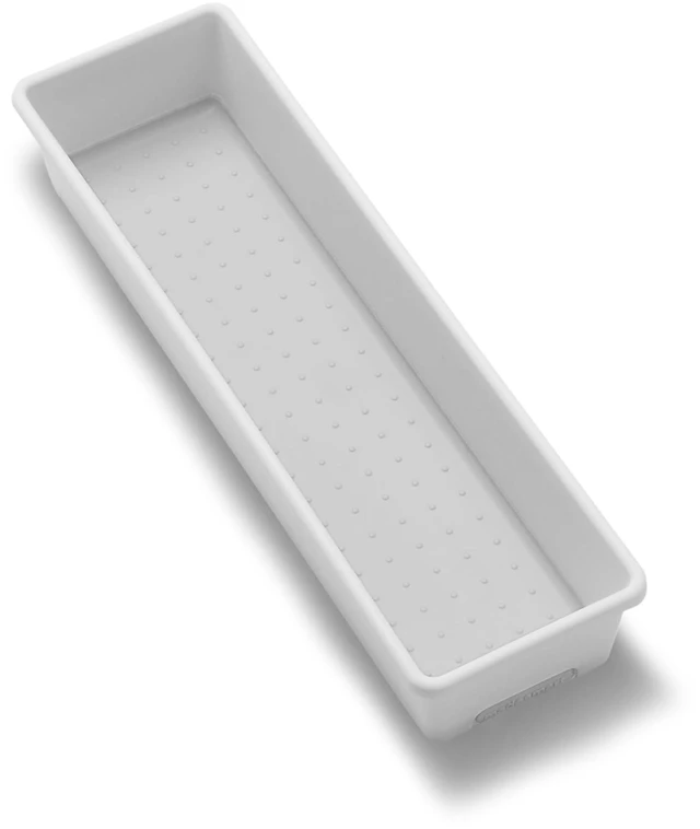 Main image of Classic 13 x 4 Long Storage Bin, White | non slip feet, rounded corners, open compartment, soft grip lining, utensils tools supplies, office craft items, woman owned