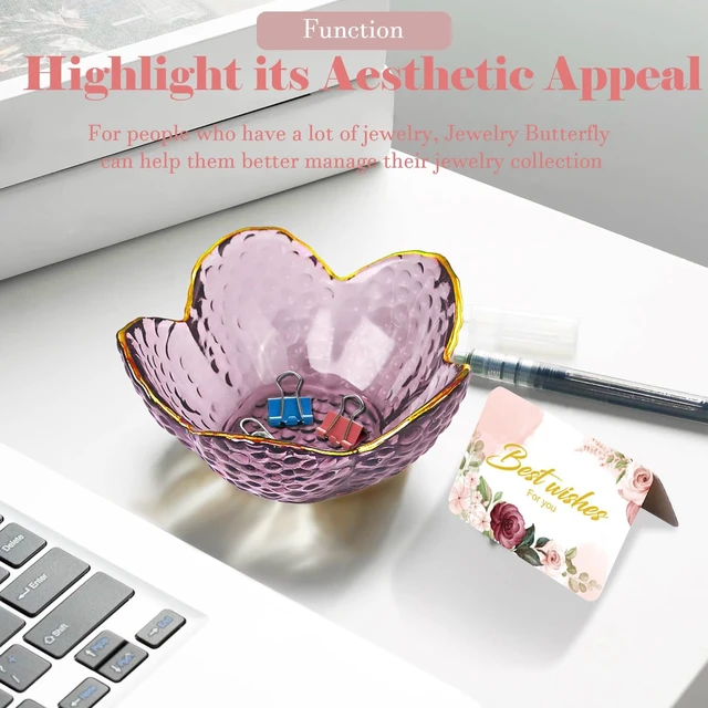 Alt view image 7 of 7 - Purple Flower Jewelry Dish Glass Ring Holder Dish Jewelry Tray Cute Vanity Organizer Aesthetic Nightstand Bathroom Room Decor Trinket Dish Mothers Day Friendship Christmas Birthday Gifts for Women