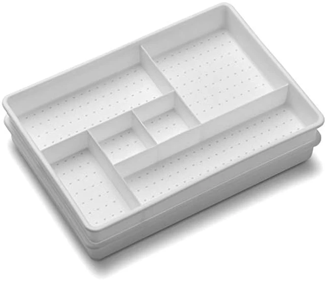Alt view image 4 of 7 - Classic 2 Piece Drawer Organizer, White | rounded corners, 12 compartments, open sections, cords tech accessories, office craft supplies, woman owned