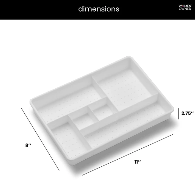 Alt view image 7 of 7 - Classic 2 Piece Drawer Organizer, White | rounded corners, 12 compartments, open sections, cords tech accessories, office craft supplies, woman owned