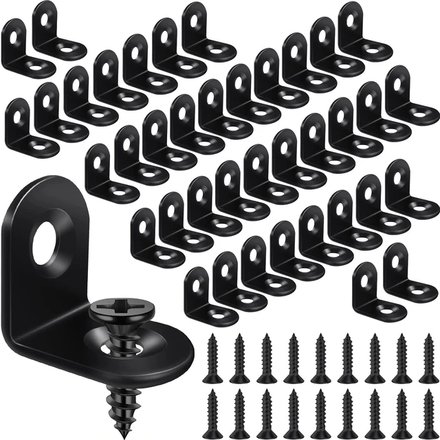 Main image of 40PCS Black L Bracket Corner Brace, Stainless Steel Corner Bracket | 90 Degree Right Angle Bracket, Small Metal L Brackets for Shelves Wood Furniture Cabinet Drawer, 80PCS Screws, 0.79 x 0.79 in