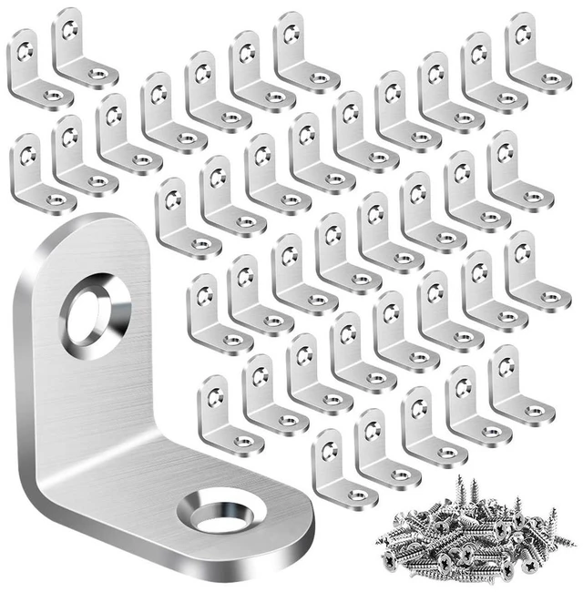 Main image of 40PCS L Bracket Corner Brace, Stainless Steel Corner Bracket | Small Metal Right Angle Bracket, L Brackets for Shelves, Wood Furniture Chair Drawer Cabinet, 80PCS Screws, 0.79 x 0.79 inch
