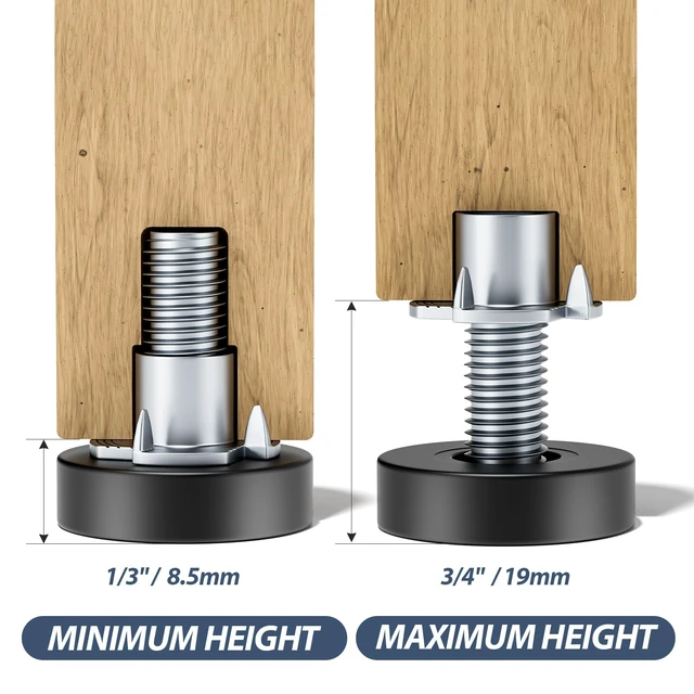 Alt view image 2 of 6 - Furniture Leveling Feet 1/4"-20 UNC with T-Nuts, 12 Pack | Adjustable Levelers, Protect Floors from Scratches, Leg Leveler Table Screw On for Tables, Chairs, Cabinets, Workbenches