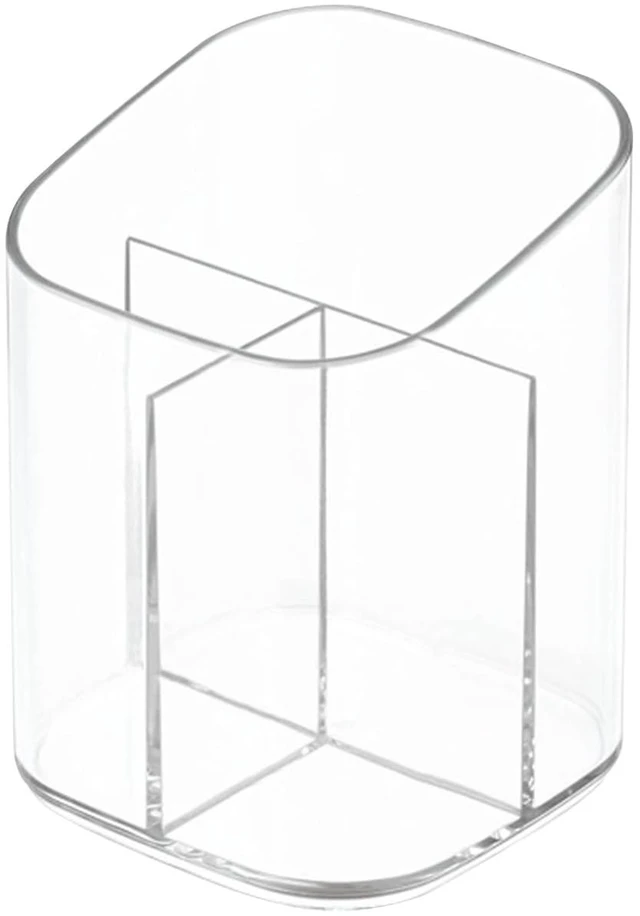 Main image of Acrylic Clear 3 Slots Pencil Pen Holder for Desk, Desktop Makeup Brush Storage Organizer Pen Cup Stand for Office School Home