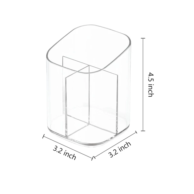 Alt view image 2 of 6 - Acrylic Clear 3 Slots Pencil Pen Holder for Desk, Desktop Makeup Brush Storage Organizer Pen Cup Stand for Office School Home