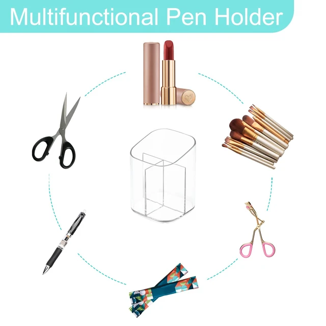 Alt view image 3 of 6 - Acrylic Clear 3 Slots Pencil Pen Holder for Desk, Desktop Makeup Brush Storage Organizer Pen Cup Stand for Office School Home