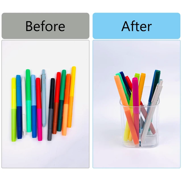 Alt view image 5 of 6 - Acrylic Clear 3 Slots Pencil Pen Holder for Desk, Desktop Makeup Brush Storage Organizer Pen Cup Stand for Office School Home