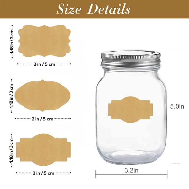 Alt view image 3 of 7 - Kraft Brown Mason Jar & Bottle Label Stickers, 2"x1.2", 300PCS | Blank Kraft Labels, Writable for Jars, Bottles, Gift Wrapping, Food Storage & Crafts, Peel & Stick, Vintage Brown, 3 Designs