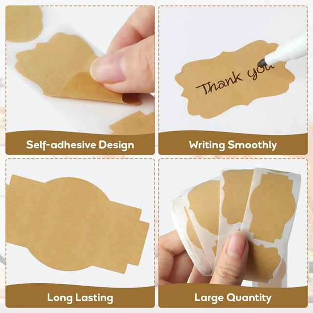 Alt view image 4 of 7 - Kraft Brown Mason Jar & Bottle Label Stickers, 2"x1.2", 300PCS | Blank Kraft Labels, Writable for Jars, Bottles, Gift Wrapping, Food Storage & Crafts, Peel & Stick, Vintage Brown, 3 Designs