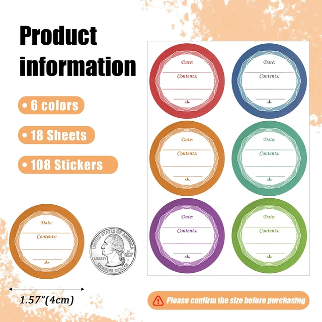 Alt view image 2 of 7 - Mason Jars Labels, Canning Label, Jar Stickers, Removable, 108 PCS | Waterproof & Oil-Proof, for Jam Jars,Jelly, Juice, and Spice Jar Labels, Adhesive Sticks to Glass, Metal, and Plastic Lids