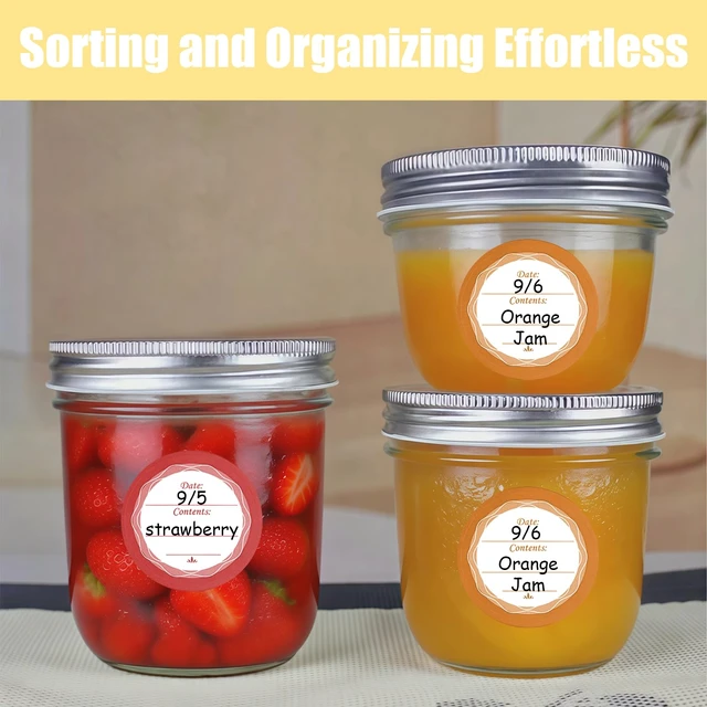 Alt view image 6 of 7 - Mason Jars Labels, Canning Label, Jar Stickers, Removable, 108 PCS | Waterproof & Oil-Proof, for Jam Jars,Jelly, Juice, and Spice Jar Labels, Adhesive Sticks to Glass, Metal, and Plastic Lids