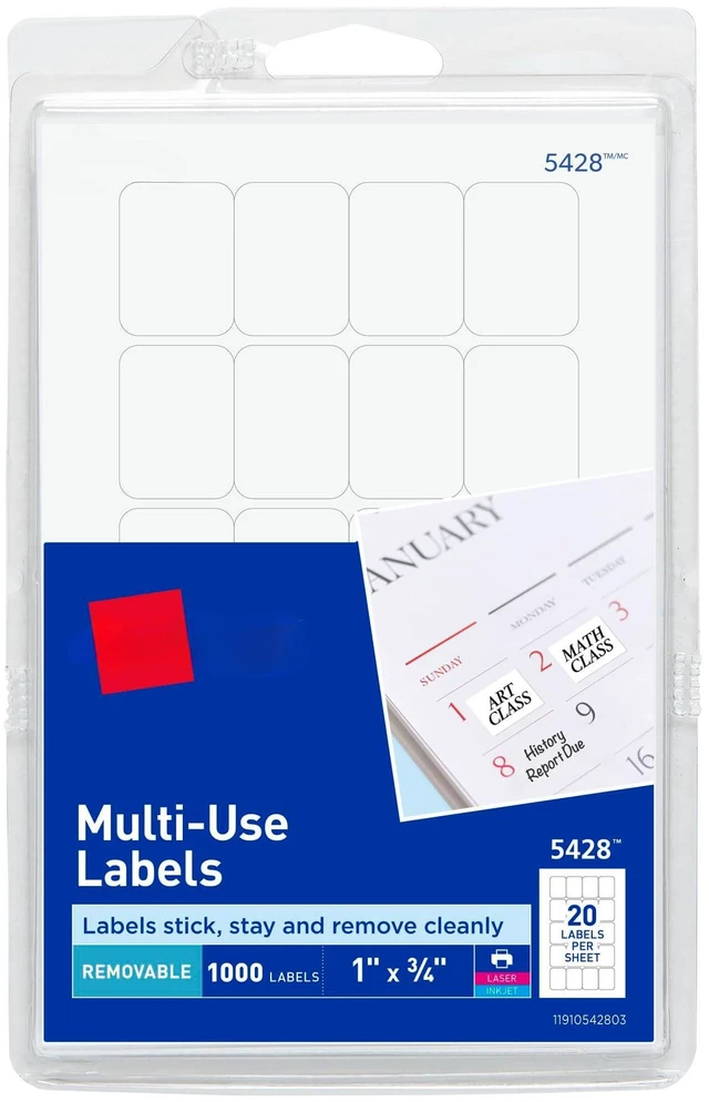 Main image of Self-Adhesive Removable Labels, 0.75 x 1 Inches, White, 1000 per Pack (05428)