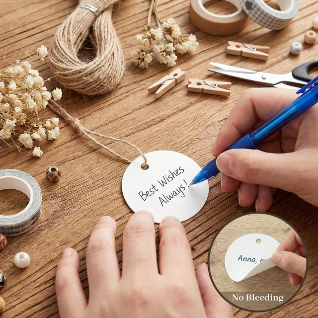 Alt view image 2 of 5 - White Round Gift Tags with String, 120 Pack 2 inch | 300 GSM Cardstock, Pre-Punched Design, Natural Jute String, Retail Labels and Wedding Favors