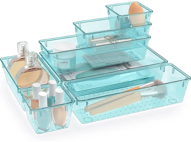 Main image of 7 PCS Plastic Drawer Organizers Set, 4 Size Desk Drawer Organizer Trays | 4 Size Desk Drawer Organizer Trays for Makeup, Jewelry, Kitchen Utensils, Gadgets and Office