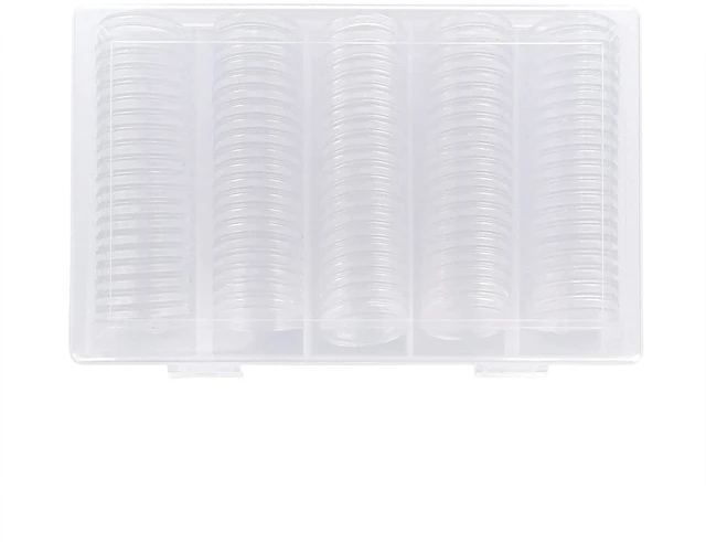 Main image of 100Pack 25mm Coin Storage Capsules Holder, Round High Transparency Plastic Coin Container Case For Coin Collection Supplies