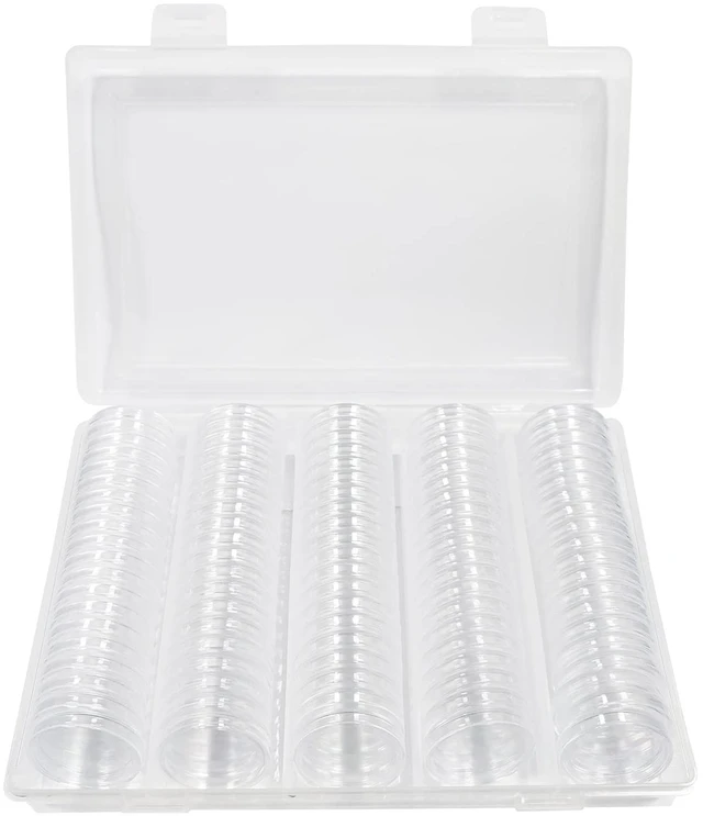 Alt view image 7 of 7 - 100Pack 25mm Coin Storage Capsules Holder, Round High Transparency Plastic Coin Container Case For Coin Collection Supplies