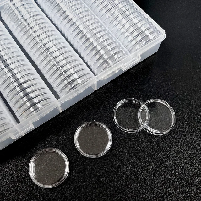 Alt view image 3 of 7 - 100Pack 25mm Coin Storage Capsules Holder, Round High Transparency Plastic Coin Container Case For Coin Collection Supplies