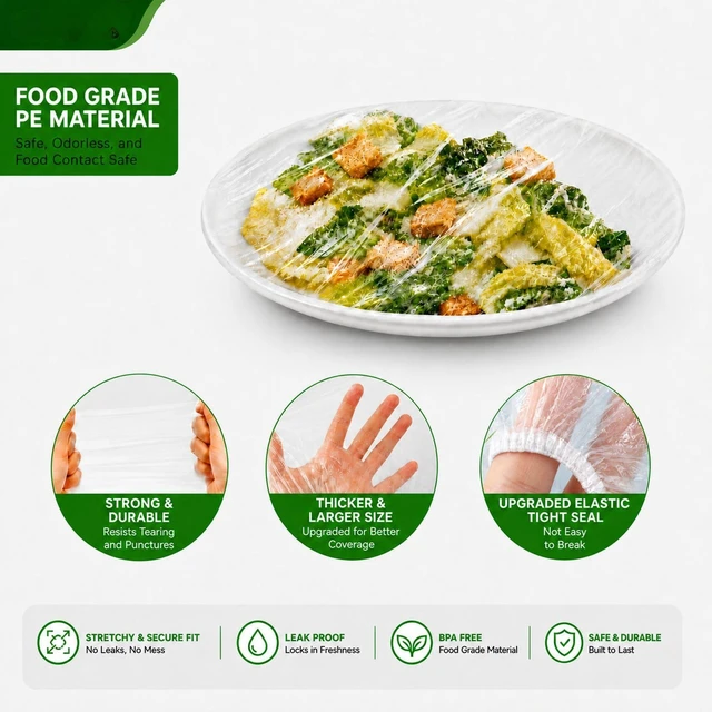 Alt view image 2 of 3 - 200PCS Plastic Bowl Covers, 2 Sizes Bowl Covers for Bread Proofing | BPA-Free Plastic Wrap for Food, Elastic Food Covers, Reusable Bowl Covers for Trays, Plates, Sourdough Bowls, Large Bowls