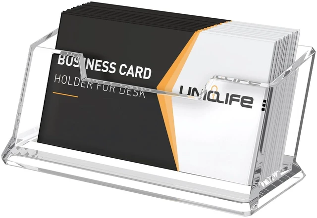 Main image of Acrylic Business Card Holder for Desk, 1 Slot, 60 Card Capacity | Clear Business Card Display Stand for Men & Women Desktop Business Card Organizer Card Stand for Office Home Exhibition